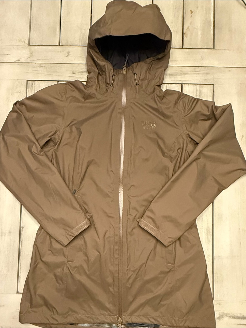 Mountain Hardwear Rain Jacket Hooded Waterproof Windproof Shell Brown Large